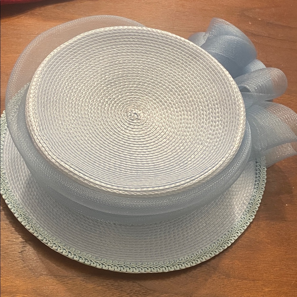 Blue Derby Church Hat Mesh Rosette Tea Party Wedding - Picture 14 of 14